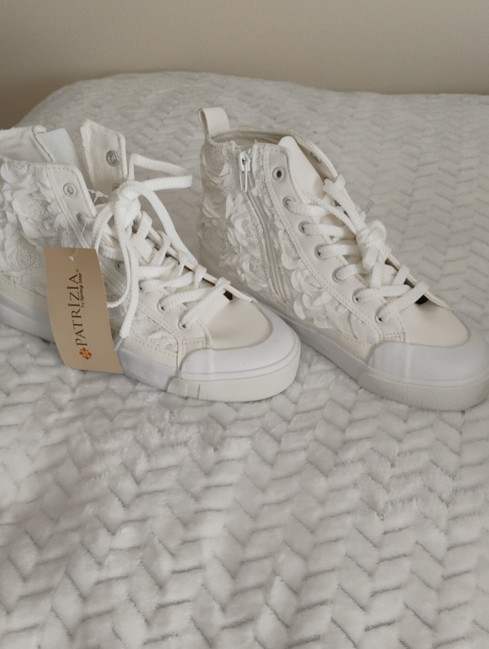 NWOT Patrizia White Floral Lace High-Top Sneakers
